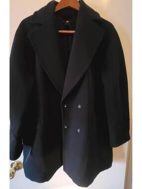 H&M Black Double-Breasted Coat, Size 12